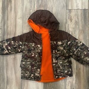 Camo Hooded Jacket with Orange Lining